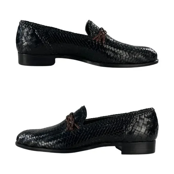 Versace Vintage Leather Woven Loafers